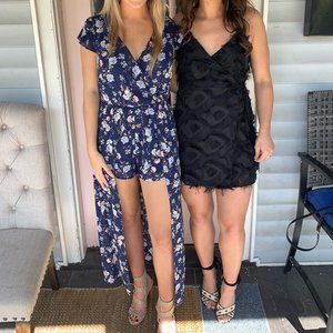 High-low navy floral romper -- SMALL